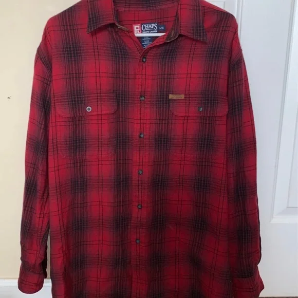Chaps Flannel Plaid Red Fall Autumn Button Down - Picture 2 of 6